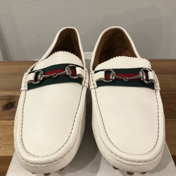 Gucci Other - Gucci White Leather Loafers with Green and Red Accents